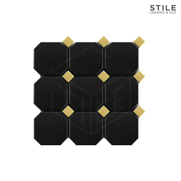 OSCURO OCTAGON BLACK GOLD TILE